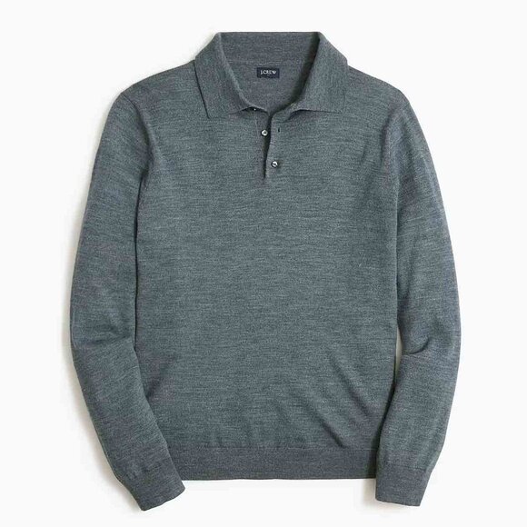NWT J. Crew Merino Wool Blend Sweater Polo Heathered Evening Storm size M - Picture 1 of 11